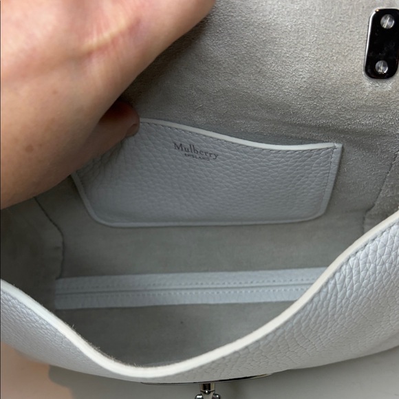 Mulberry Lily Top Handle Heavy Grain Leather White Shoulder Bag with Chain - Picture 9 of 13